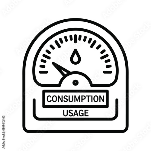 Water consumption usage meter icon showing measurement and efficiency