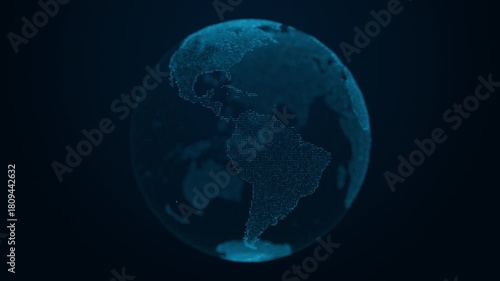 Abstract video of the Earth on a dark-blue background. The video can be looped. The video duration is 20 seconds. The maximum resolution is 4K. 3D rendering.