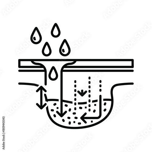 Water filtration and drainage system icon, showing liquid flowing through layers