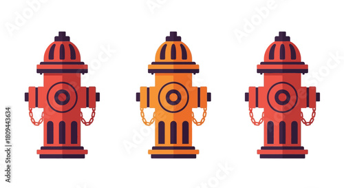 Three colorful fire hydrants illustrated in a simple flat vector style