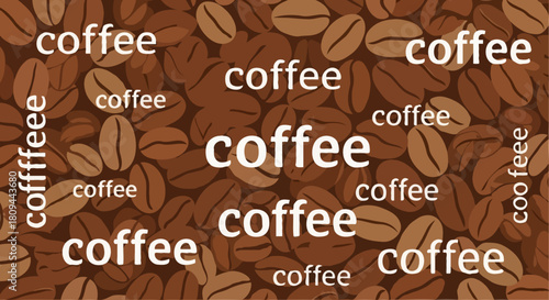 Vector illustration of a vintage coffee word cloud with espresso and cappuccino icons on a brown chalkboard background for cafe menu design
