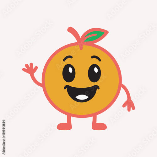 Happy Waving Orange Cartoon Character