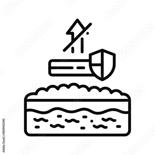 Mattress protection icon with shield and antiallergen or antidust symbol