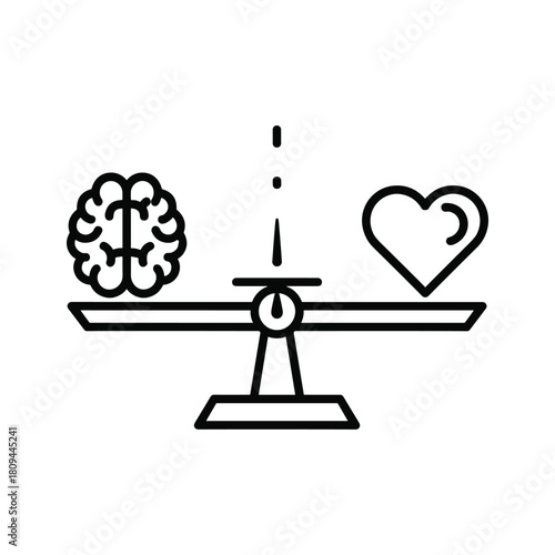 Balance between brain and heart isolated on for emotional intelligence concept