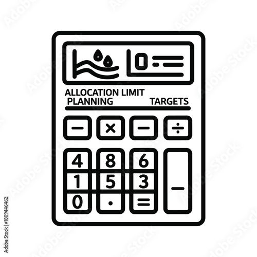 Water allocation limit planning and targets calculator icon, vector illustration