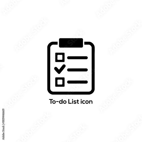 Minimal Modern To-Do List Clipboard Icon, Task Checklist Symbol for Productivity Apps, Project Management, Planner Templates and Business Presentations