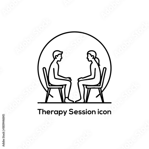Minimal Line Art Therapy Session Icon with Counselor and Patient, Mental Health Consultation Symbol for Apps, Websites, Branding Design