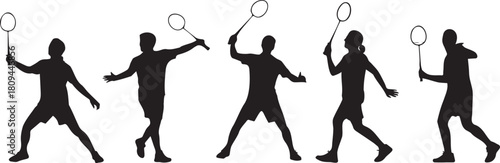 Silhouettes of badminton players in action demonstrating athletic skill and teamwork