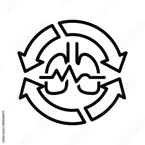 Illustration of lungs with arrows in a circular motion isolated on