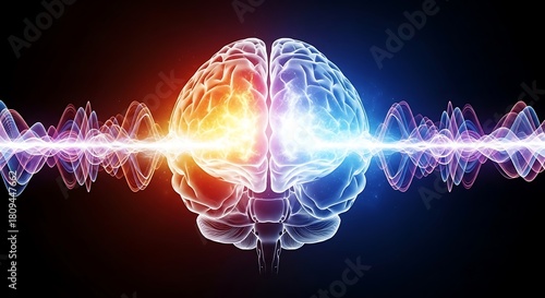 Wallpaper Mural Brain activity illustration showing neural networks and brainwaves, representing intelligence, creativity, and cognitive function with vibrant colors Torontodigital.ca