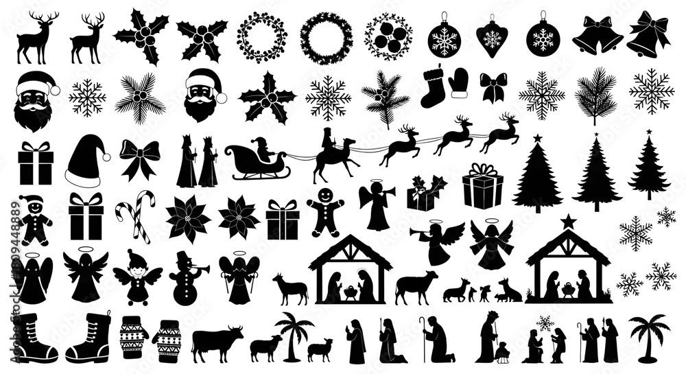 Naklejka premium Collection of christmas silhouettes isolated on transparent background