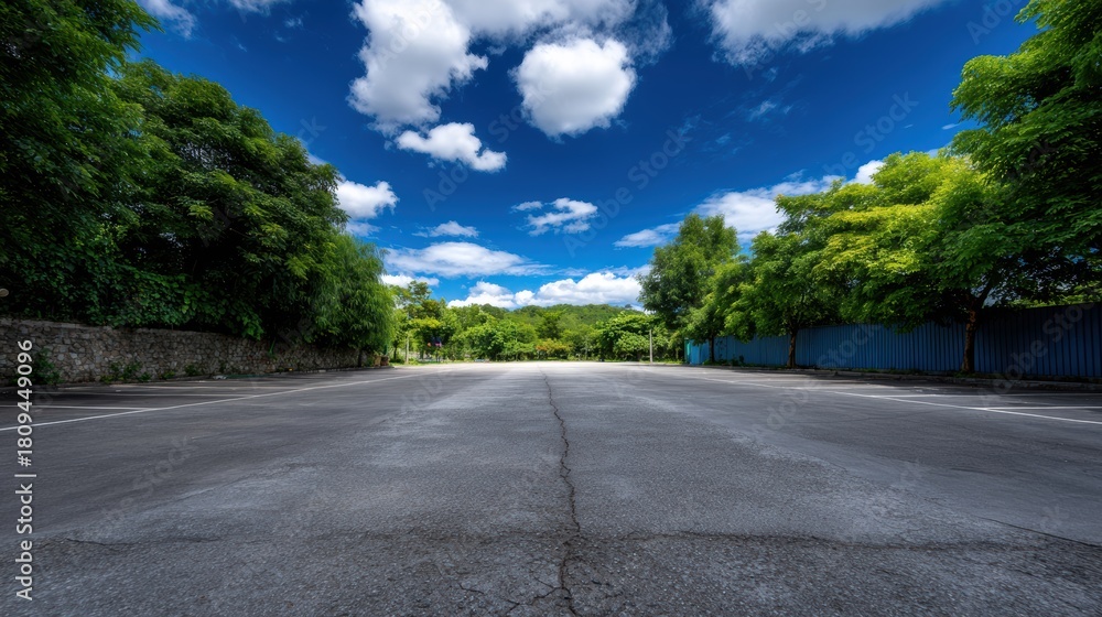 Fototapeta premium Empty Parking Lot Stock Photo: Urban Space & Nature (62 chars)