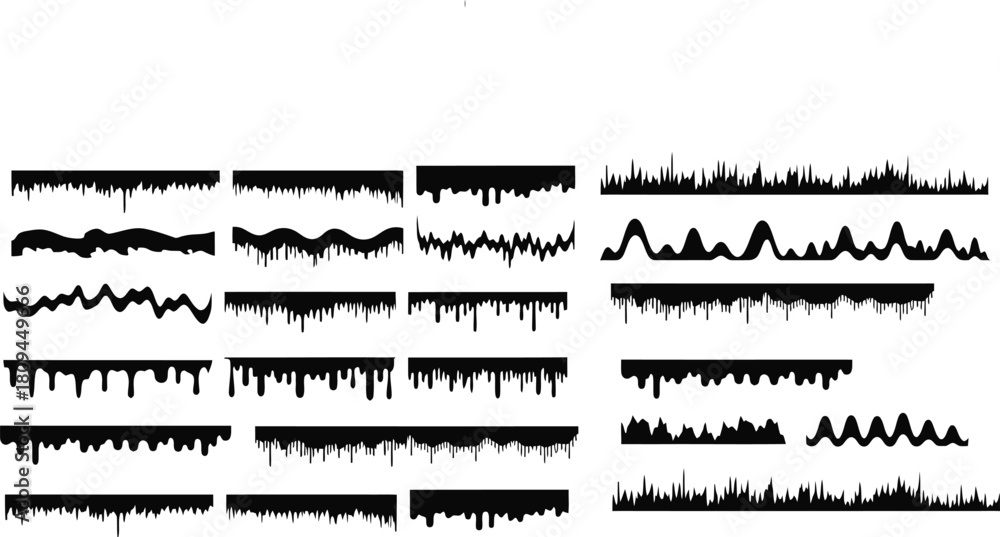 Obraz premium Collection of black paint dripping borders and edges on white background