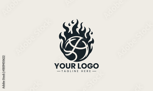 Basketball fire black vector logo