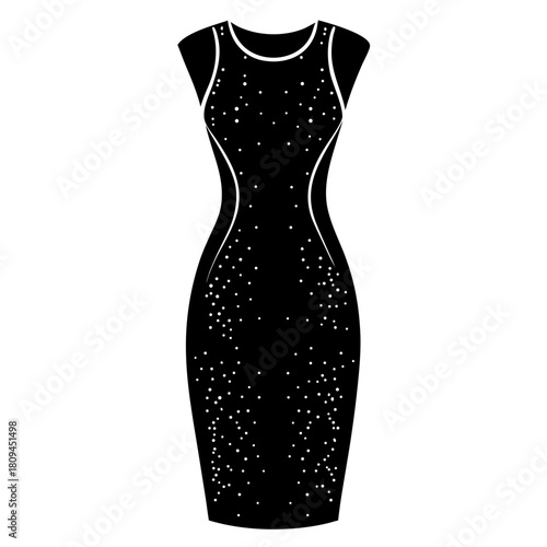 Sequin sheath dress vector clean black silhouette design white background