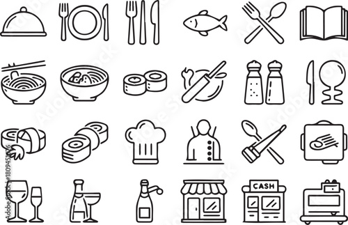 Restaurant and food icons in a seamless pattern design for culinary concepts