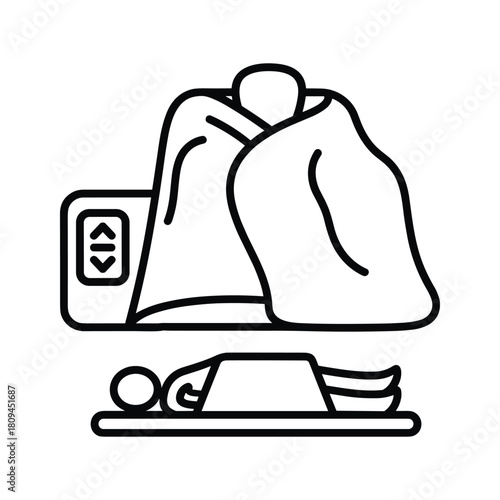 Line art of a patient undergoing an mri scan, isolated on, medical imaging concept