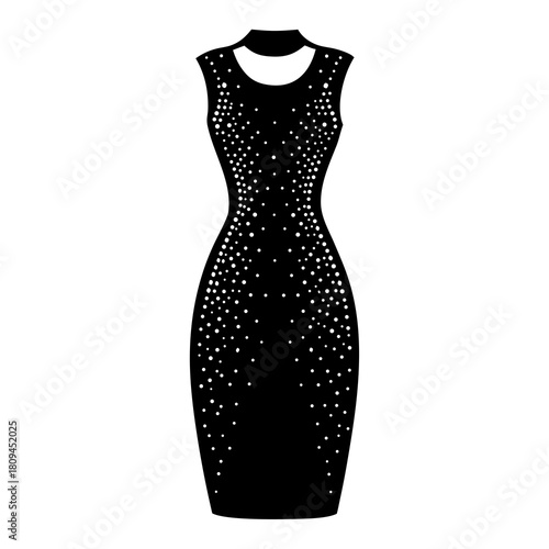 Sequin sheath dress vector clean black silhouette design white background