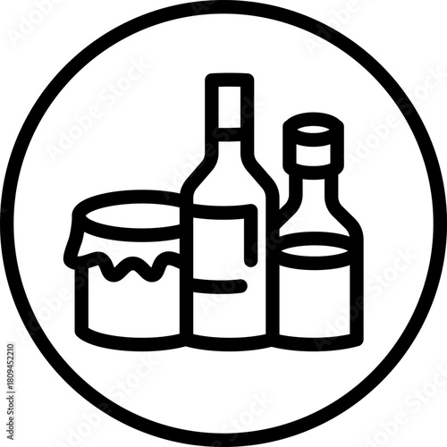 Pantry Supplies Line Icon — Bottled Ingredients and Preserved Food Storage Symbol
