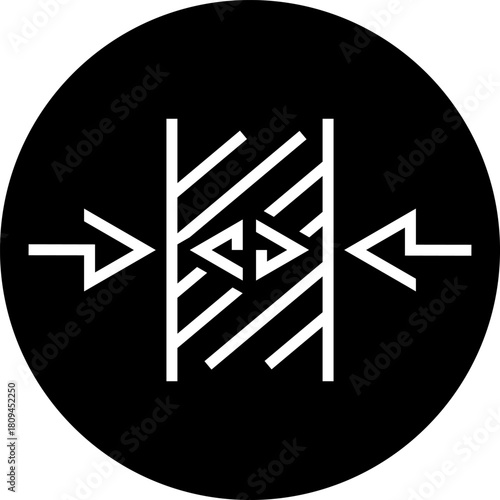 Thickness Measurement Line Icon with Opposing Arrows Showing Material Cross-Section on Dark Circular Background