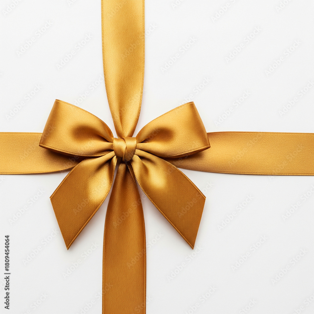 Fototapeta premium Elegant Golden Ribbon Bow on White Background for Festive Occasions