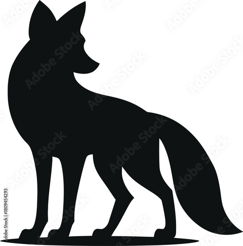 Black silhouette of a fox standing on a white background animal wild
