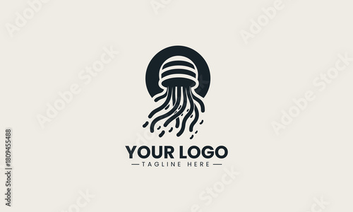 Reggae jellyfish silhouette creates musical themed logo with bold artistic black vector style