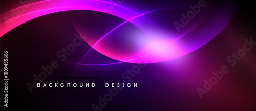 Abstract purple lines create dynamic energy. Bright glow emanates from center, contrasting dark background. Modern design element.