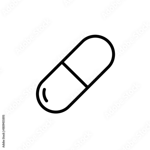 Minimalist vector graphic of a capsule pill with a clean and modern design, perfect for medical content and health illustrations