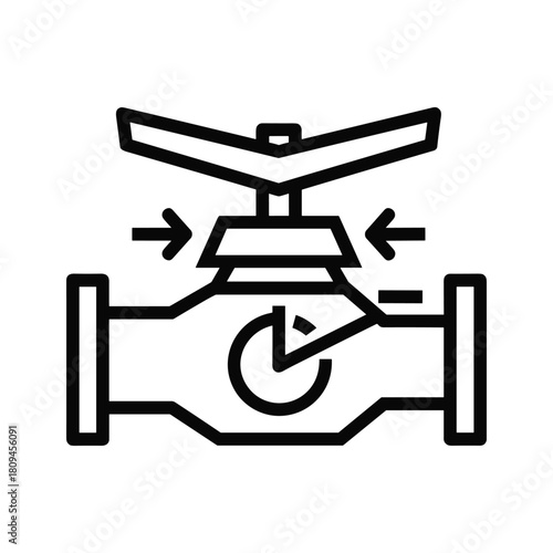 Industrial valve on pipe with flow direction arrows line icon