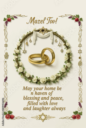 Mazel Tov Wedding Greeting Card with Velvet Texture