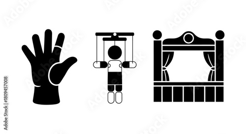 Puppetry and theater icons set