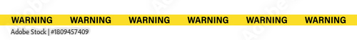 A yellow warning tape with repeated warning text in black on a white background safety message alert