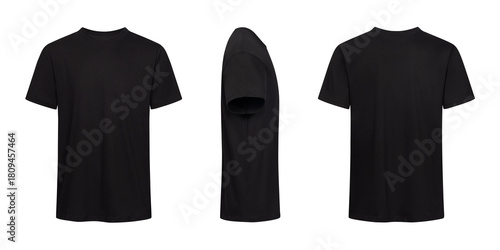 Plain black t shirt front side and back mockup template isolated