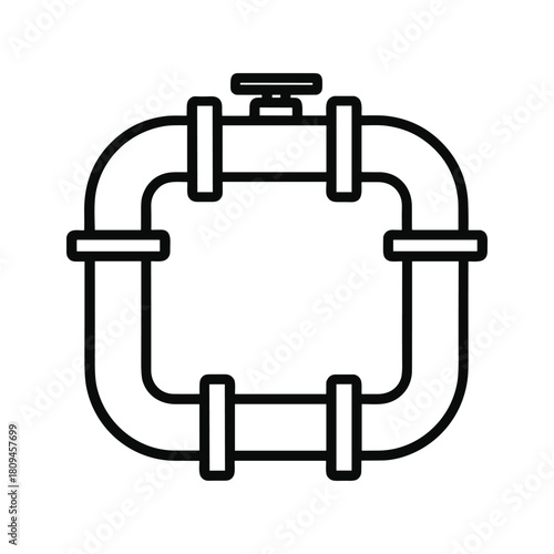 Square pipe system with valve and flanges, industrial plumbing icon