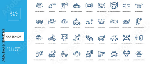 car sensors automotive technology vector icon collection