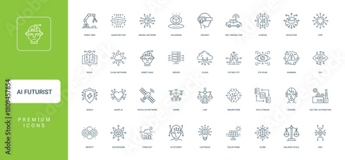 AI prediction futurist vector line icon colection