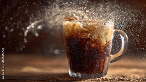 Wallpaper Mural Iced coffee in a glass mug with foam, splashing droplets captured mid-air. Concept Iced coffee in a glass mug with foam, droplets splashing mid-air, splash photography, close-up beverage photography Torontodigital.ca