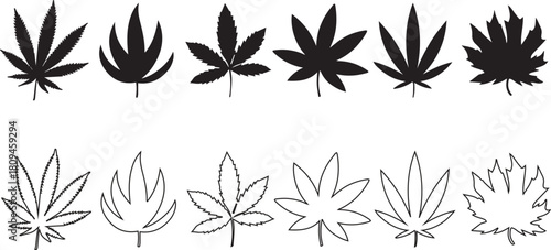 Weed leaf silhouette black  vector set.