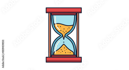 Illustration of an hourglass with sand flowing from the top to the bottom chamber.