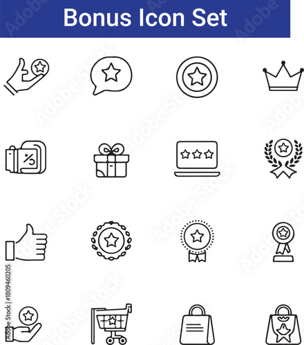 Awards Vector Icon Set Adjustable Line Weight Trophy, certificate, podium, ranking, ribbon, badge, achievement, quality, prize, star, reward icons

