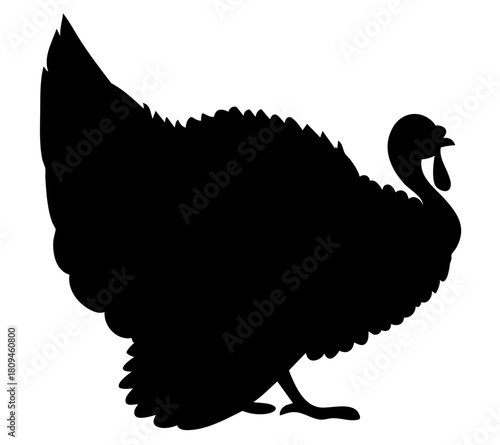 Side view turkey silhouette with long tail, autumn wildlife bird for Thanksgiving design