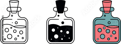 Magical potion bottles illustration set alchemy and fantasy concept design collection