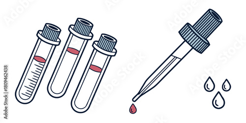 Three test tubes and a dropper with blood samples are shown.
