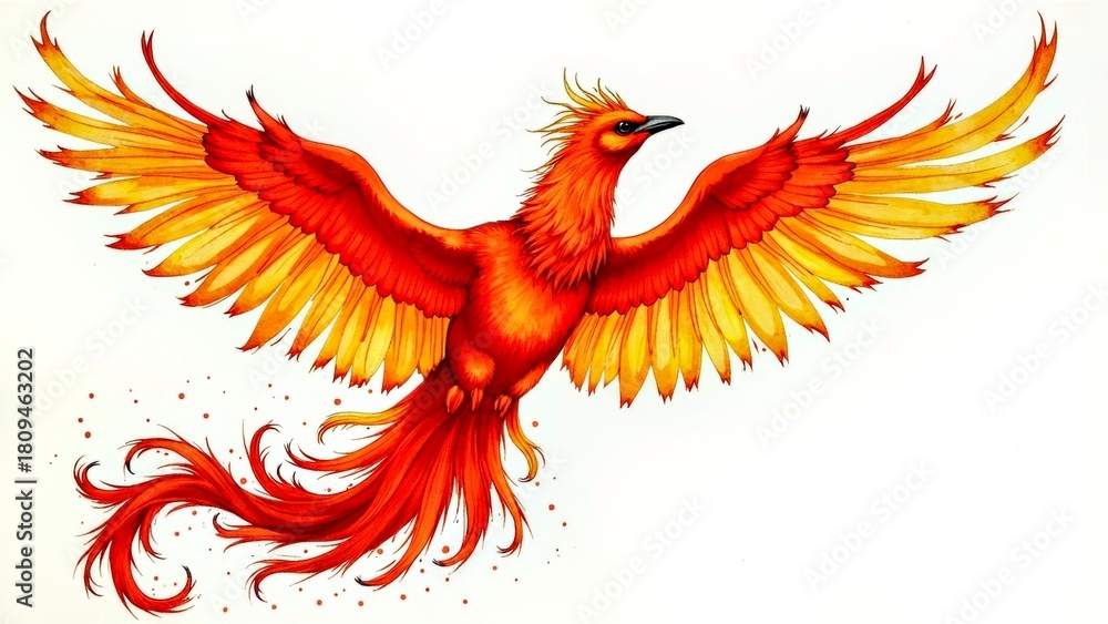 Obraz premium Minimalist Art Scene of Red Gold Phoenix