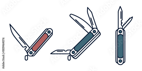 Three different multi-tools are shown with their blades extended on a white background.