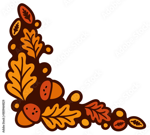 Thanksgiving corner frame with oak leaves and acorn cluster