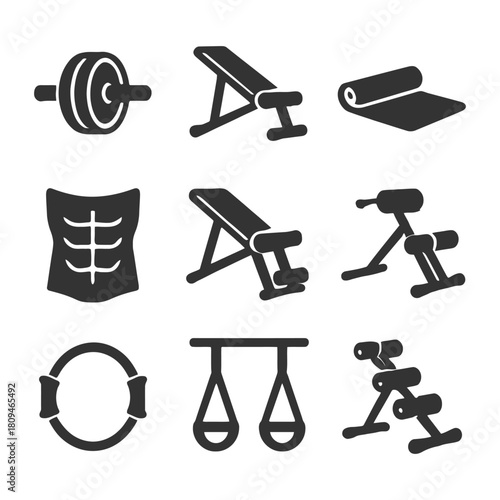 Collection of fitness equipment icons for strength and conditioning.