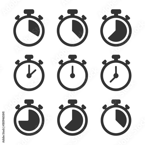 Collection of stopwatch icons in various time intervals.