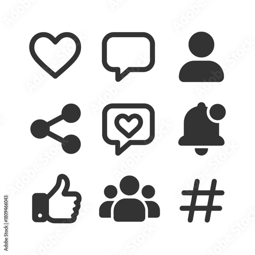 Set of interactive social media icons for communication and sharing.